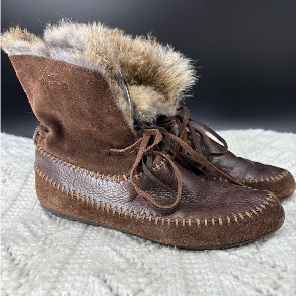 House of Harlow 1960 Rabbit Fur Slipper Bootie Moccasin Womens 36 Suede Leather - Picture 5 of 10